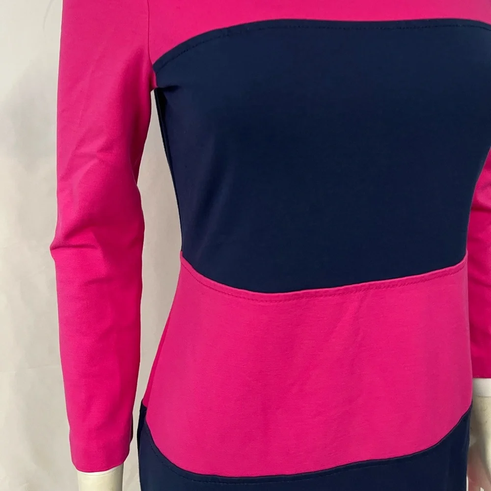 VINEYARD VINES Pink + Navy Colorblock Long Sleeve Sheath Day Dress